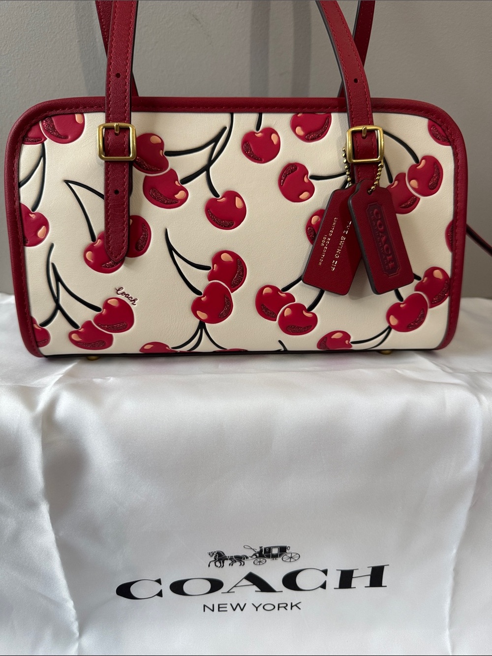 🍒SUPER CUTE 🍒cherry 🍒Coach Red Cherry-Print Shoulder Bag NWT